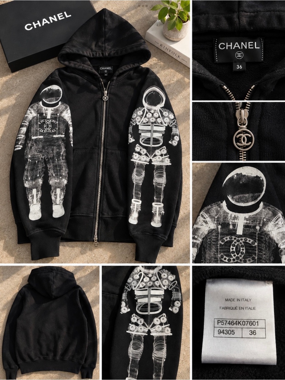 CHANEL 2017 Astronaut Space Print Zip Hoodie Black Size 36